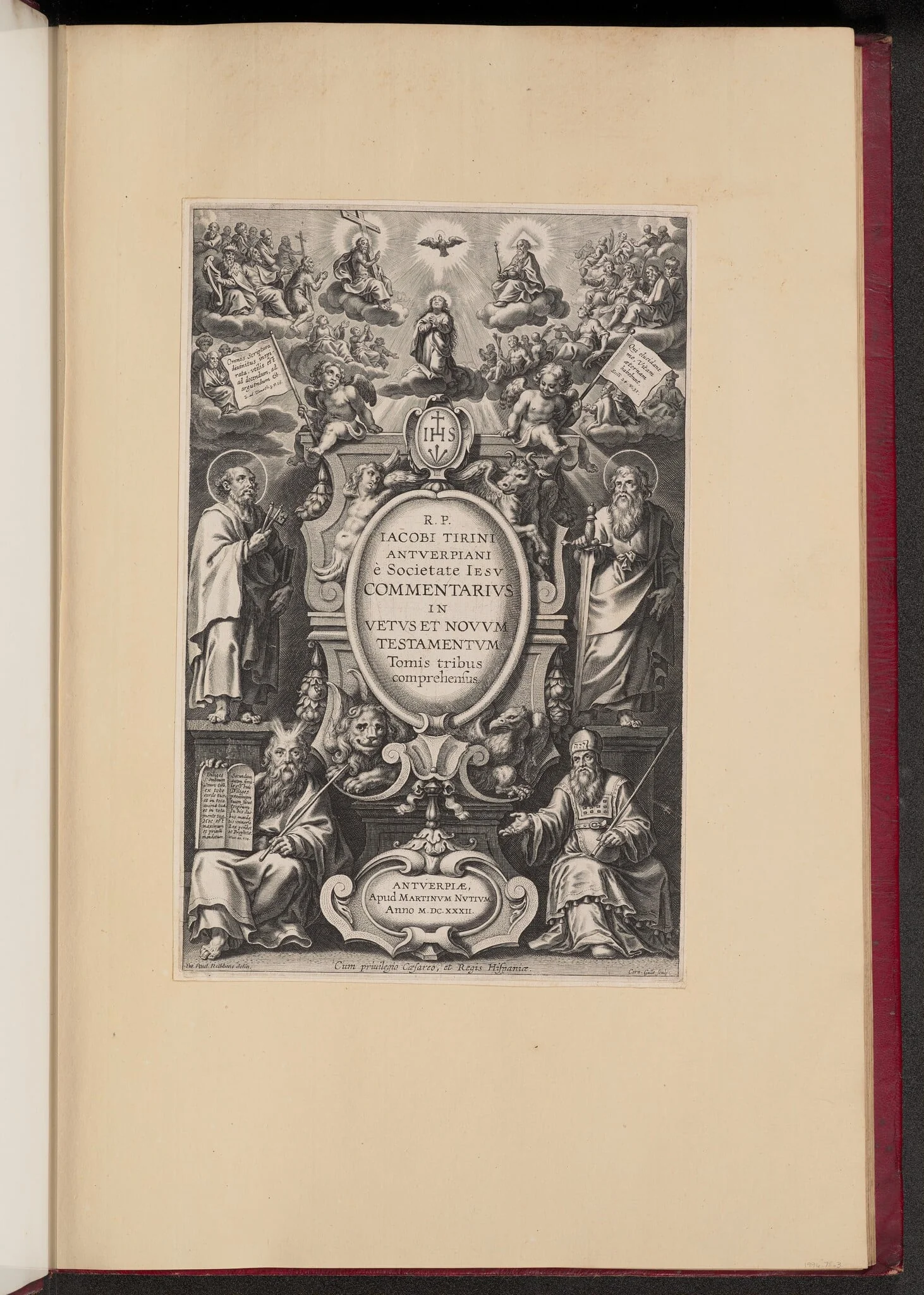 Title Page for R.P. Jacobi Tirini's "Commentarius in Vetvs et Novvm Testamentvm", detail