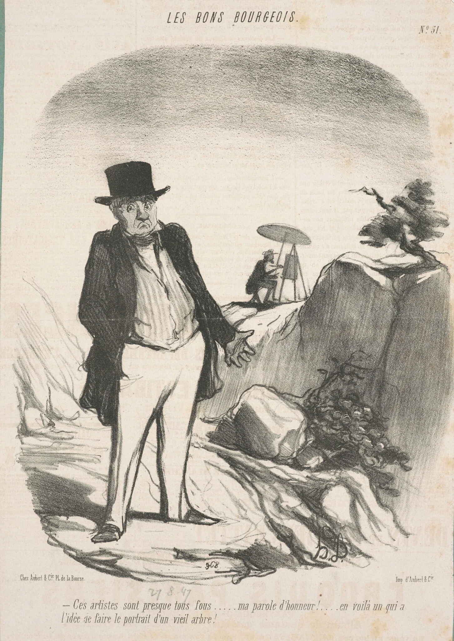 Ces artistes sont presque tous fous . . . Ma parole d'honneur! . . . En voilà un qui a l'idée de faire le portrait d'un vieil arbre!, detail