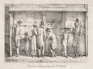 Delpech Lithographic Print Shop, by Carle Vernet, 1818