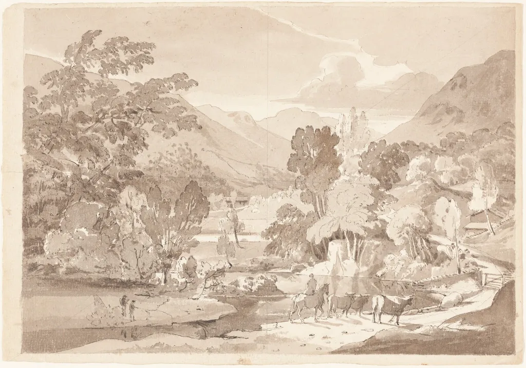 A Mountainous Landscape, by British 19th Century, ink, 1801