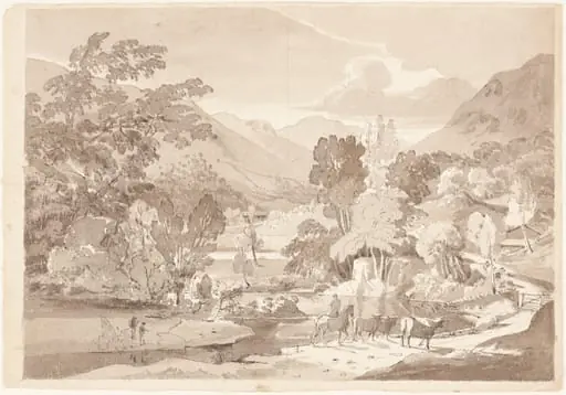 A Mountainous Landscape, by British 19th Century, ink, 1801