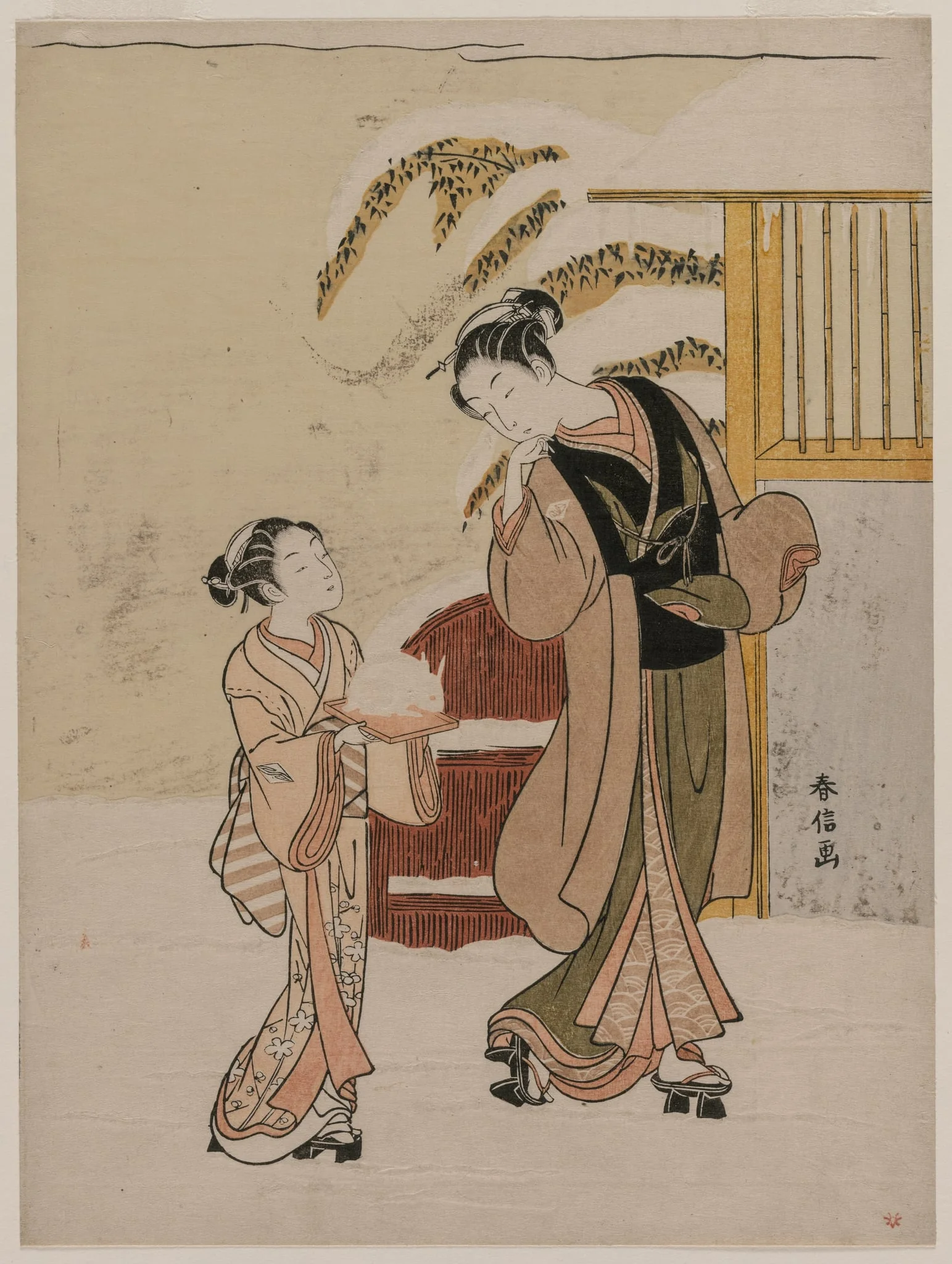 Young Woman Admiring a Snow Rabbit, detail