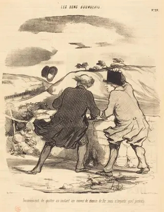Inconvénient de quitter...un convoi de chemin de fer..., by Honoré Daumier, ink, 1847