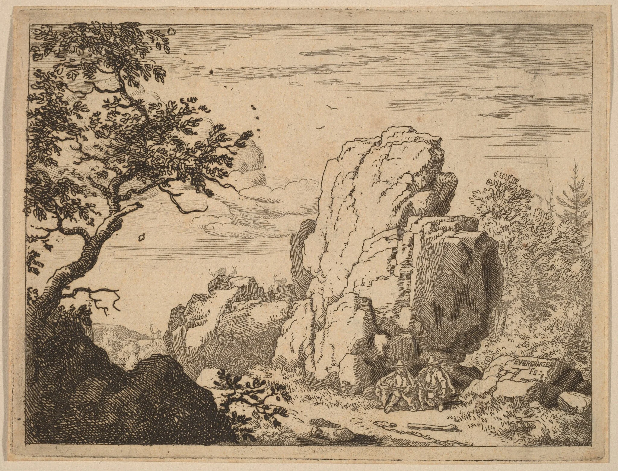 Two Men Seated at the Foot of a High Rock, detail