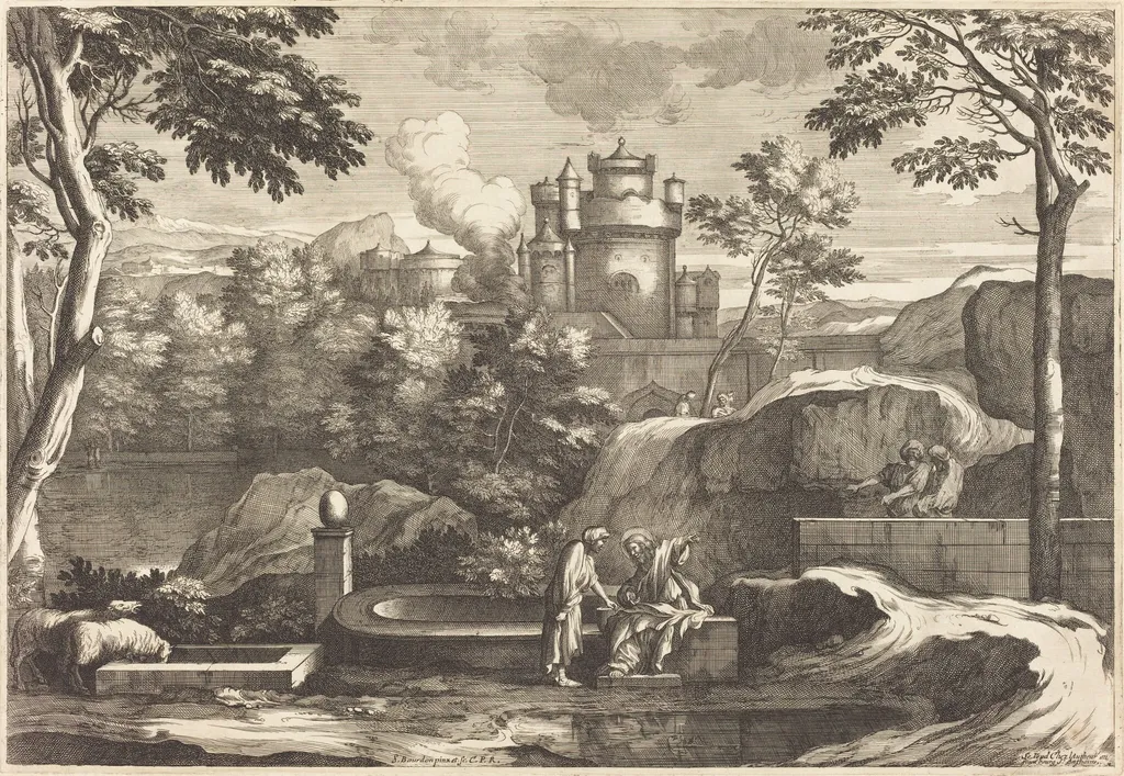 Jesus and the Samaritan, by Sébastien Bourdon, ink, 1644