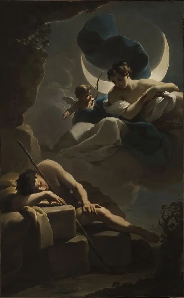 Selene and Endymion, by Ubaldo Gandolfi, oil, 1770