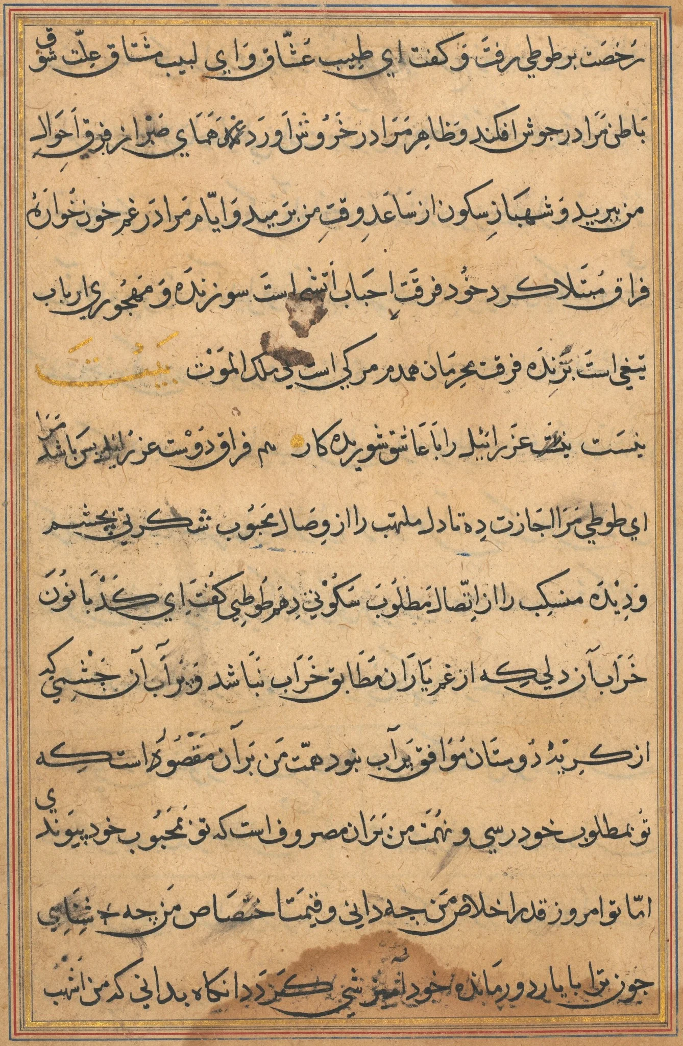 Page from Tales of a Parrot (Tuti-nama): text page, detail