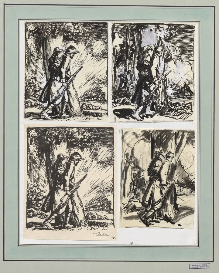 Fantassin à l'abri d'un arbre, detail