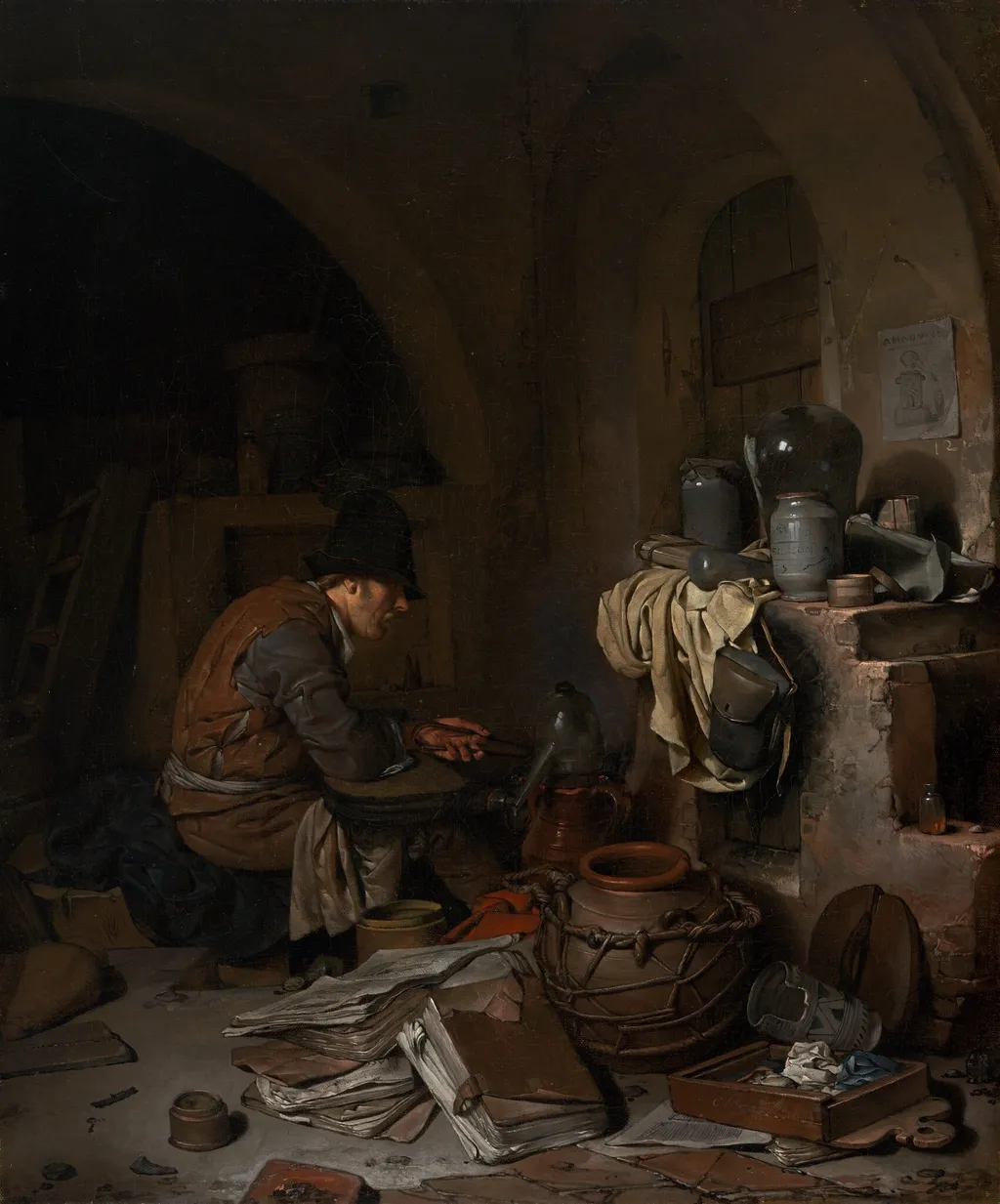 The Alchemist, by Cornelis Pietersz Bega, oil, 1663
