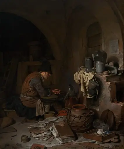 The Alchemist, by Cornelis Pietersz Bega, oil, 1663