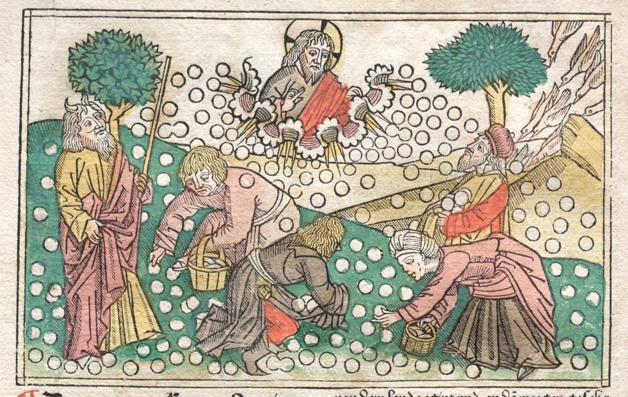 Nüremberg Bible: Manna Falling from Heaven, detail