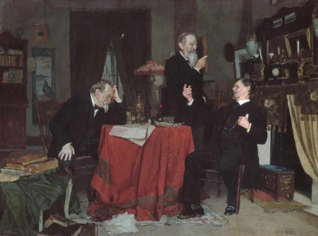 A Discussion, by Louis Moeller, oil, 1896