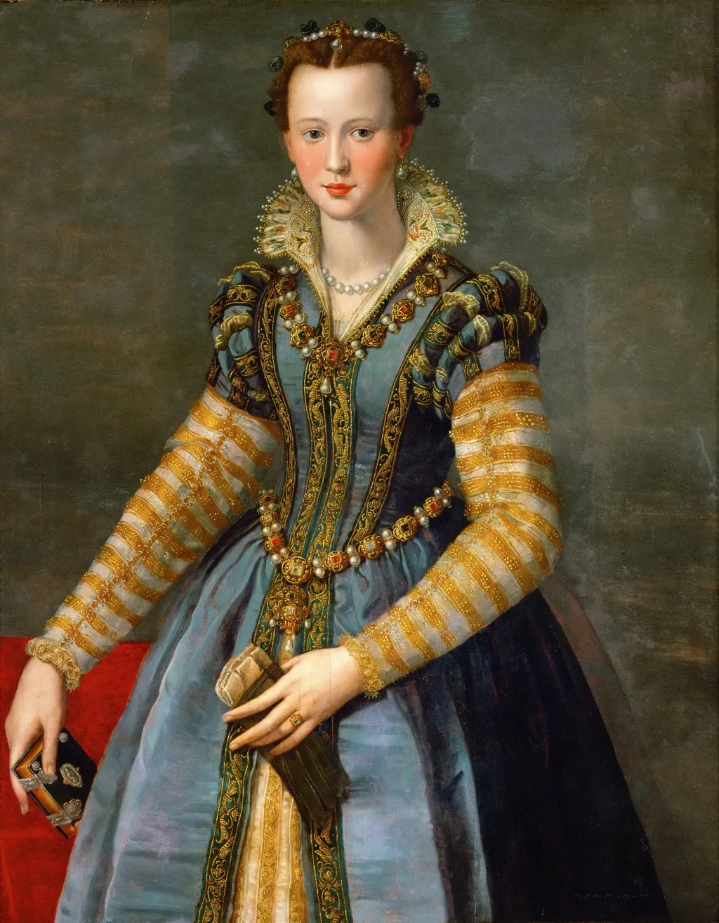 Portrait of a lady, traditionally identified as Maria de' Medici, by Alessandro Allori, oil, 1555