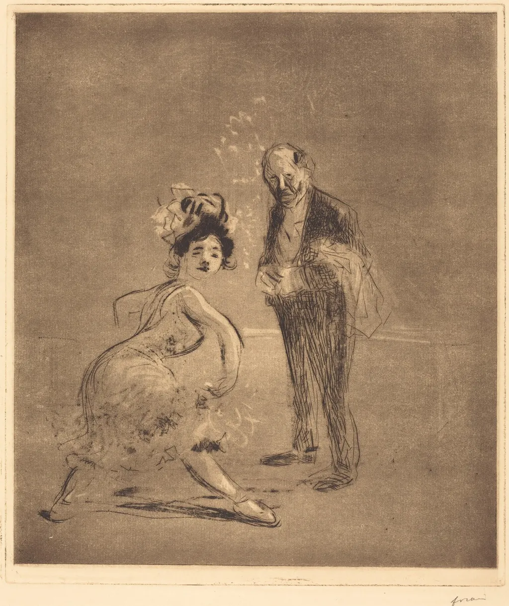 Danseuse et Maître d'hôtel (Dancer and Headwaiter), by Jean-Louis Forain, ink, 1908