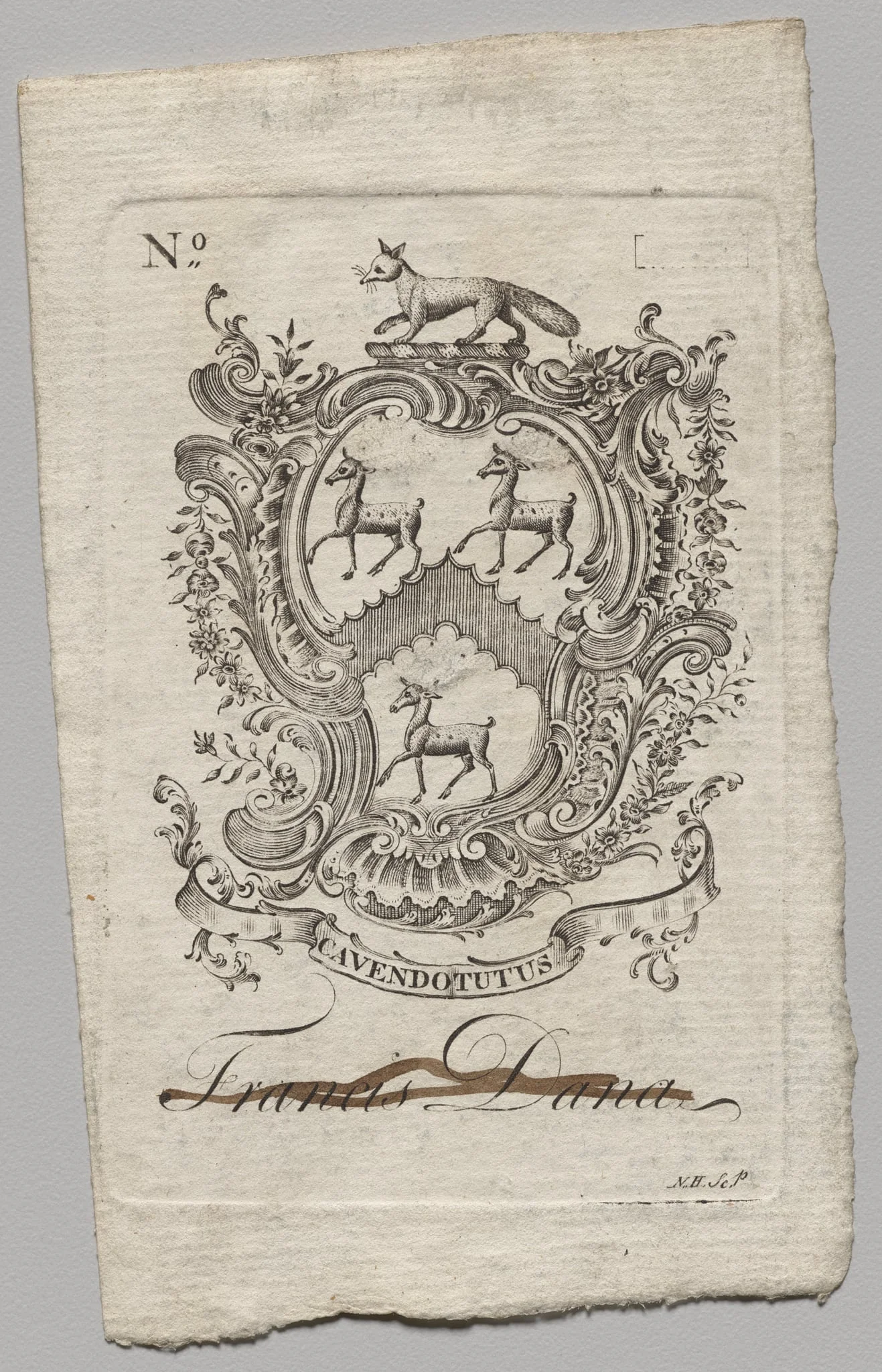 Bookplate: Coat of Arms with Francis Dana inscribed, detail