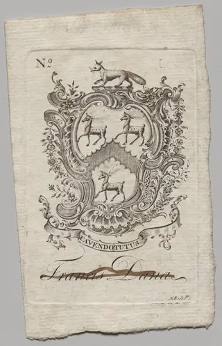 Bookplate:  Coat of Arms with Francis Dana inscribed, by Nathaniel Hurd, 1764