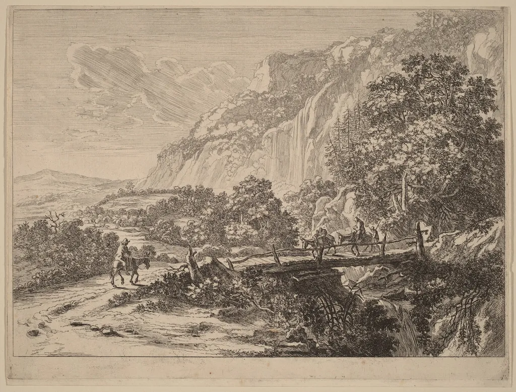 The Wooden Bridge at Sulmona, near Tivoli, by Jan Both, ink