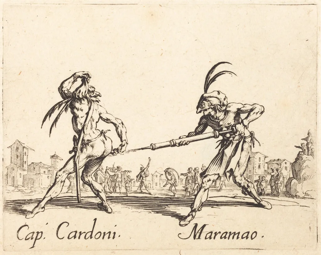 Cap. Cardoni and Maramao, by Jacques Callot, ink, 1622
