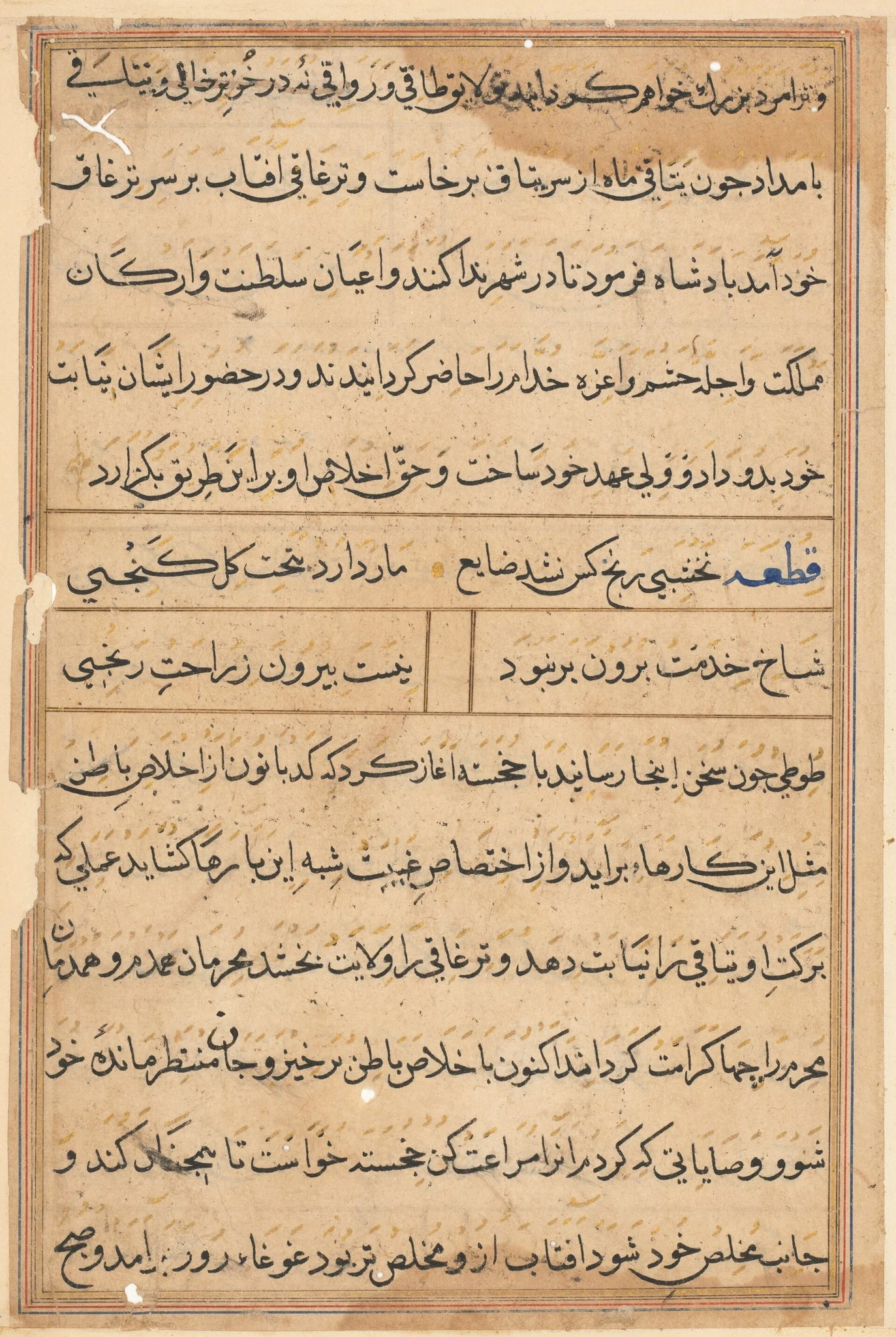 Page from Tales of a Parrot (Tuti-nama): text page, detail