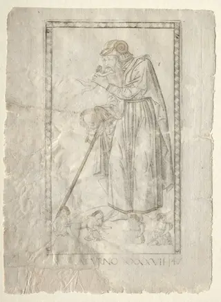 Saturn (from the Tarocchi, series A:  Firmaments of the Universe, #47), by Master of the E-Series Tarocchi, 1467