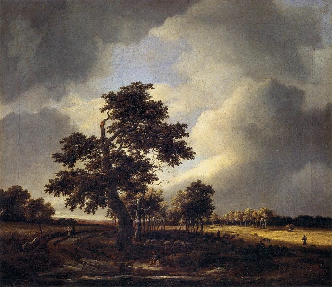 Country Road with Cornfields and Oak Tree, detail