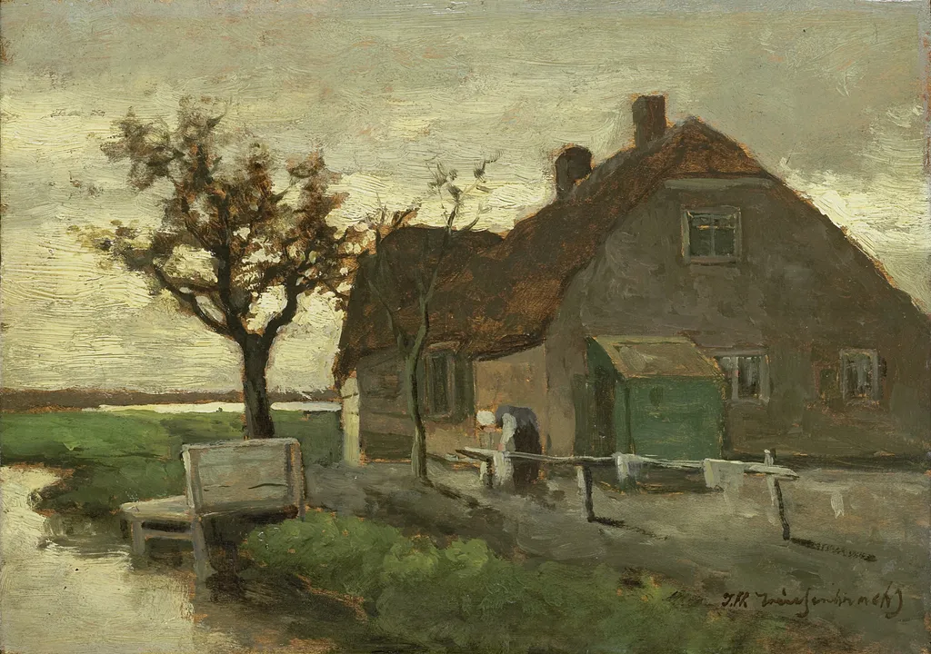 Boerenhuis aan een vaart, by Johan Hendrik Weissenbruch, oil, 1894