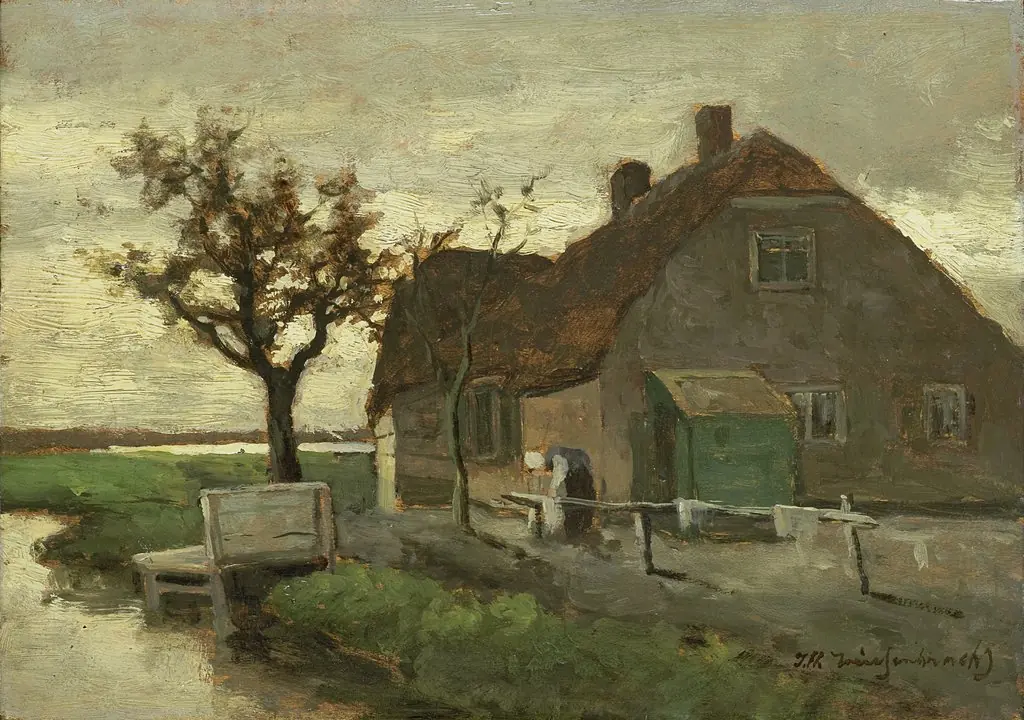 Boerenhuis aan een vaart, by Johan Hendrik Weissenbruch, oil, 1894