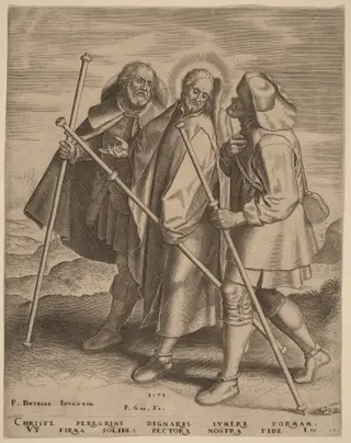 Christ and His Disciples on the Way to Emmaus, by Philip Galle, ink, 1571
