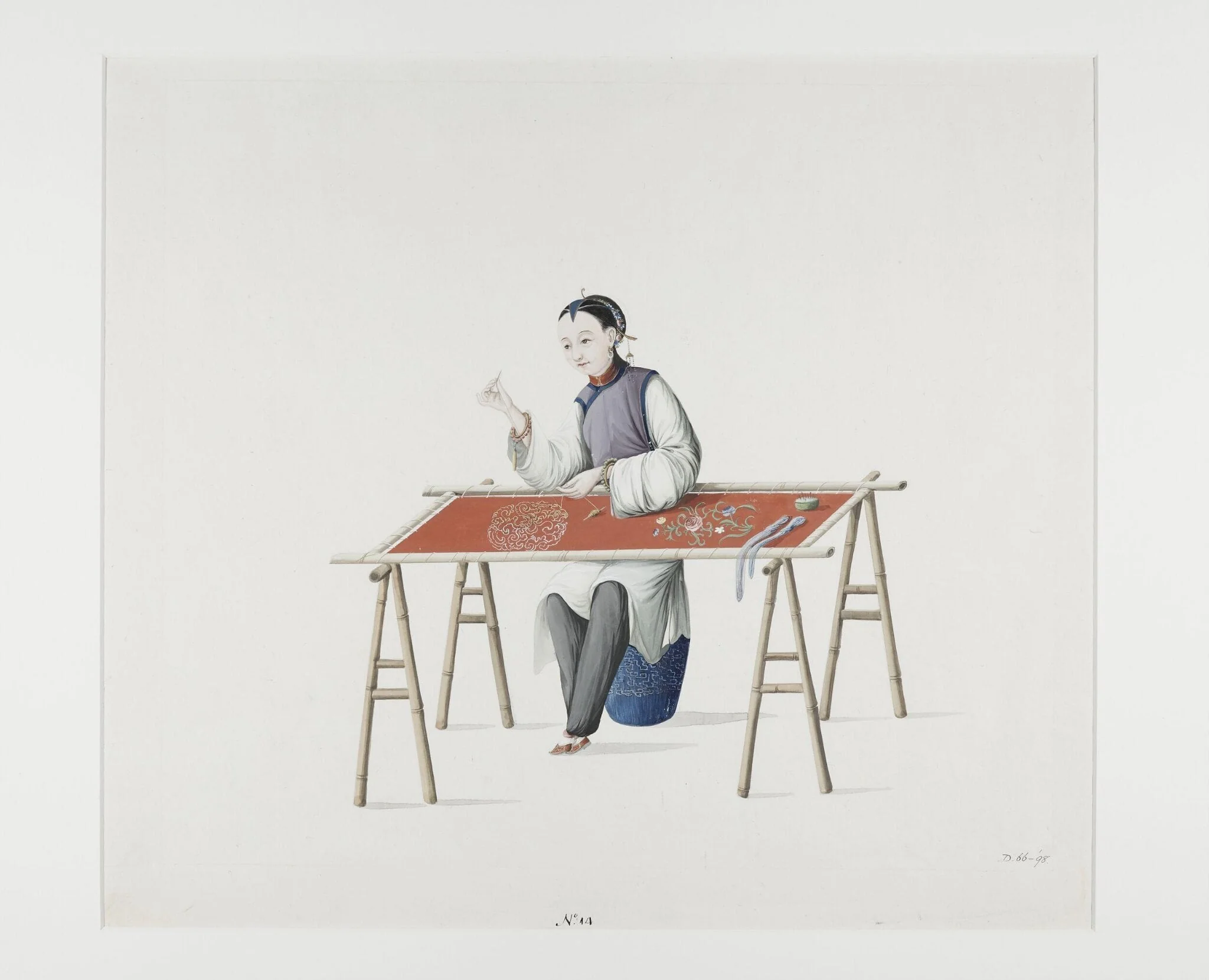 Woman Embroidering, detail