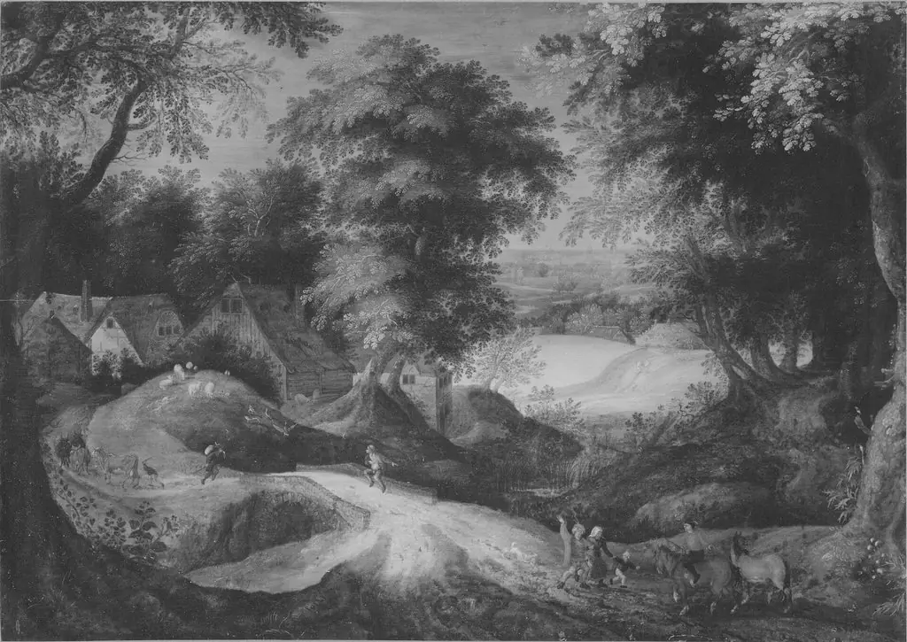 Landscape with a Farm, by Pieter Brueghel the Younger, oil