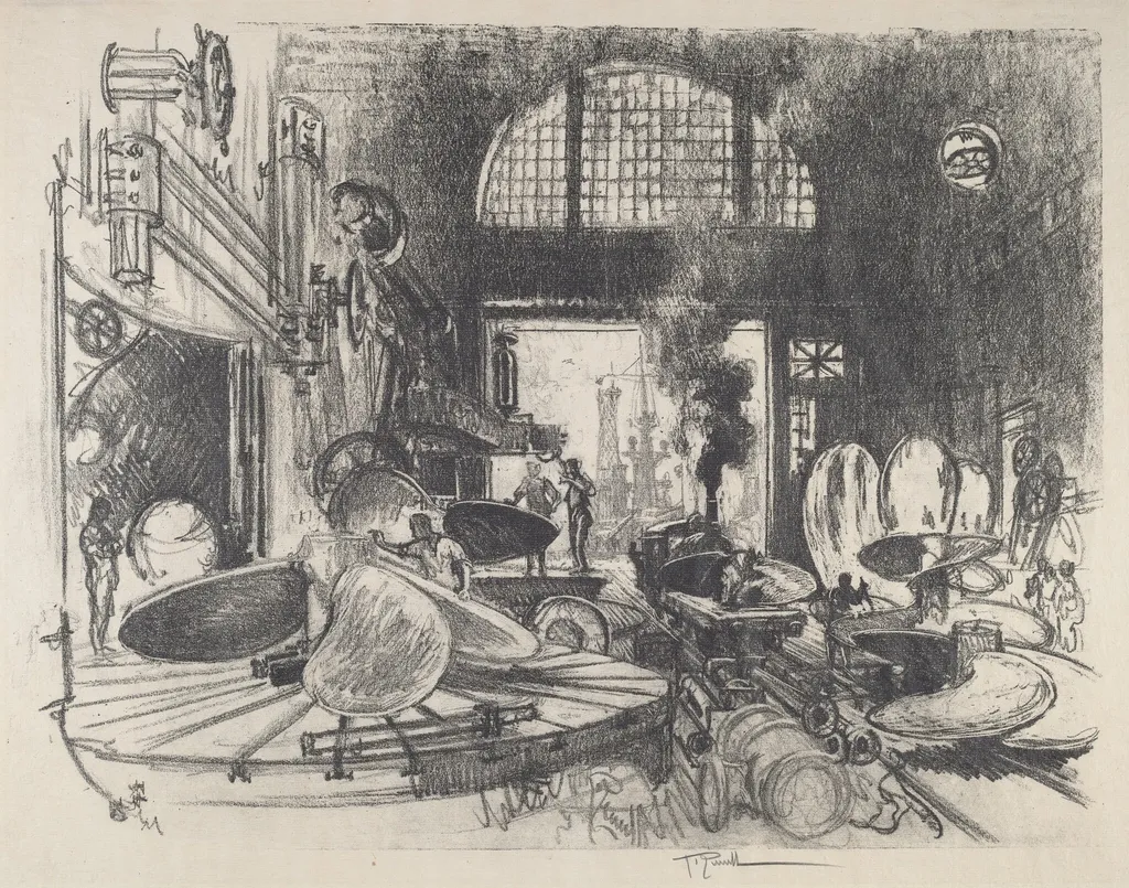 Making Propeller Blades, by Joseph Pennell, ink, 1917
