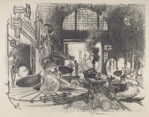 Making Propeller Blades, by Joseph Pennell, ink, 1917