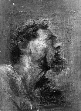 Head of a man in profile looking up, detail