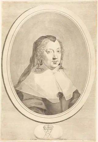 Anne of Austria, by Claude Mellan, ink, 1643
