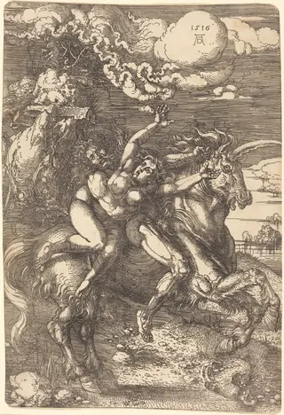 Abduction on a Unicorn, by Albrecht Dürer, ink, 1516