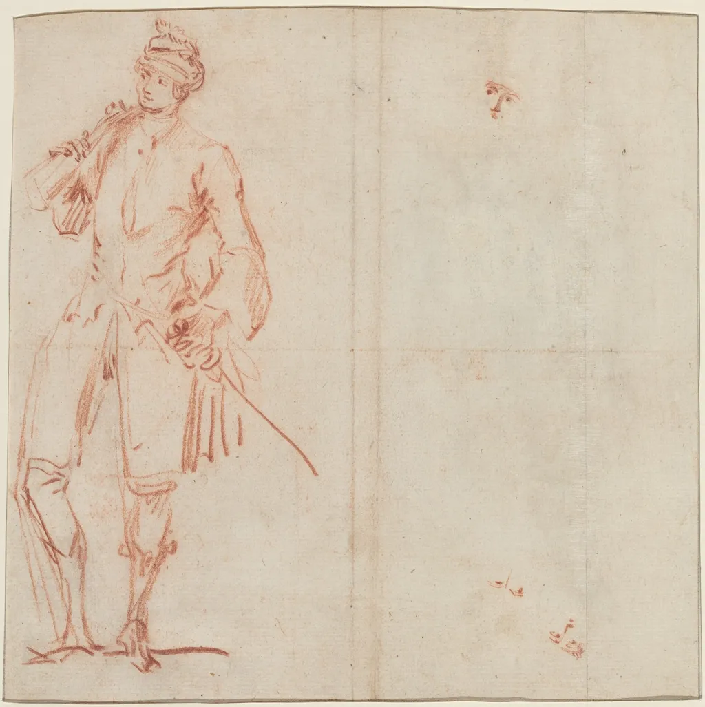 A Comic Actor Dressed as a Gentleman [recto], by Jean-Baptiste Pater, chalk, 1729