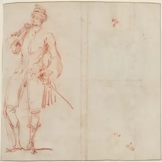 A Comic Actor Dressed as a Gentleman [recto], by Jean-Baptiste Pater, chalk, 1729
