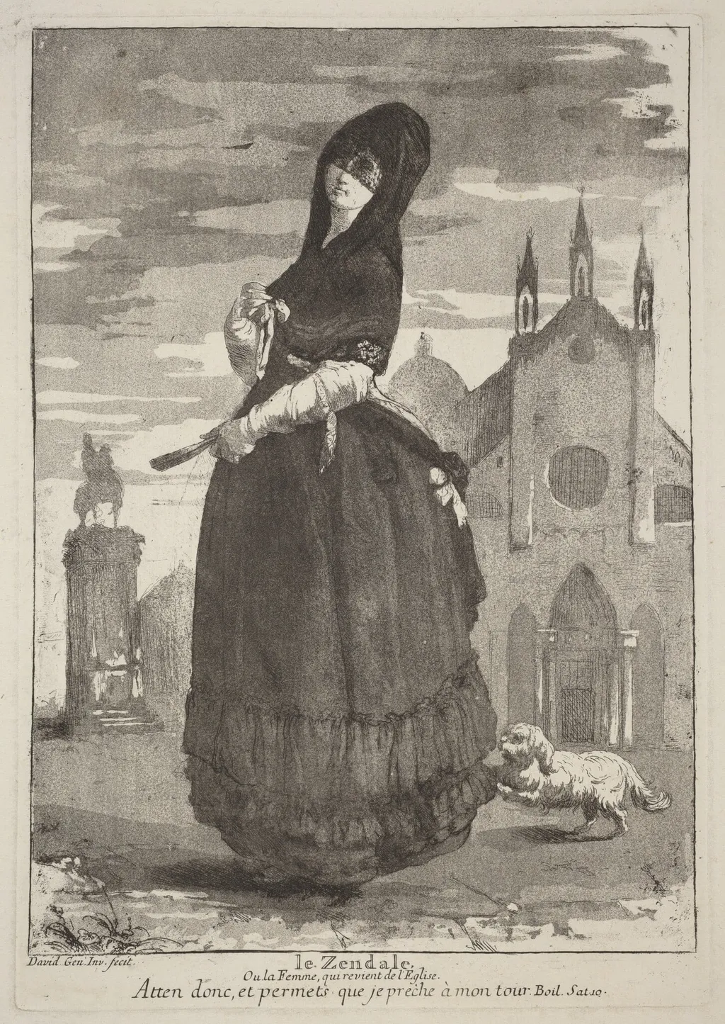 Le Zendale (Woman in a Hood, or the Woman Returning from Church), by Giovanni David, ink, 1775
