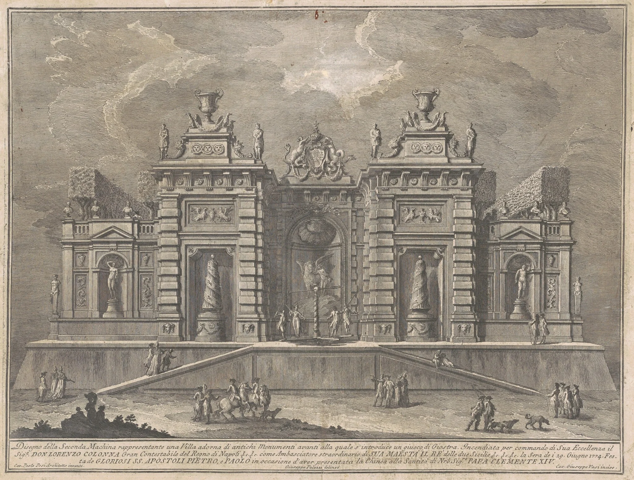 The Seconda Macchina for the Chinea of 1774: A Villa with Ancient Monuments and a Game of "Giostra", detail
