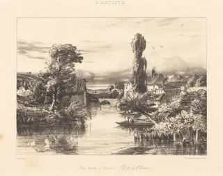 View at Alençon (Vue prise à Alençon), by Jules Dupré, ink, 1839