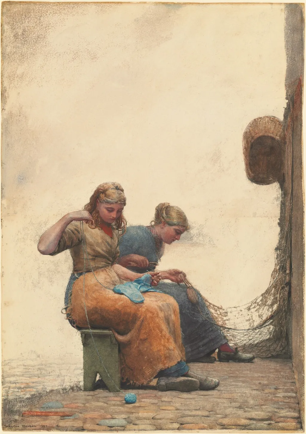 Mending the Nets, by Winslow Homer, gouache, 1882