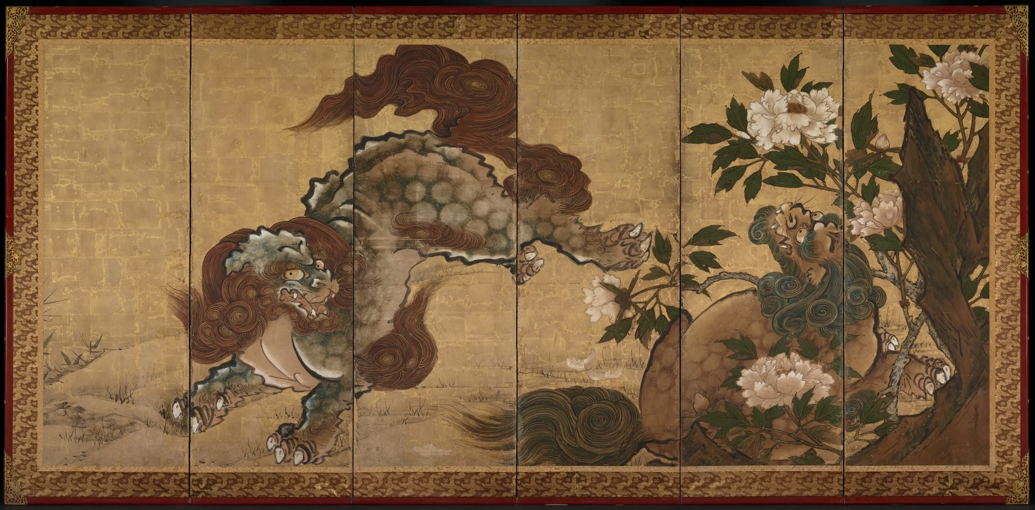 Lions and Tigers in Peony and Bamboo, detail