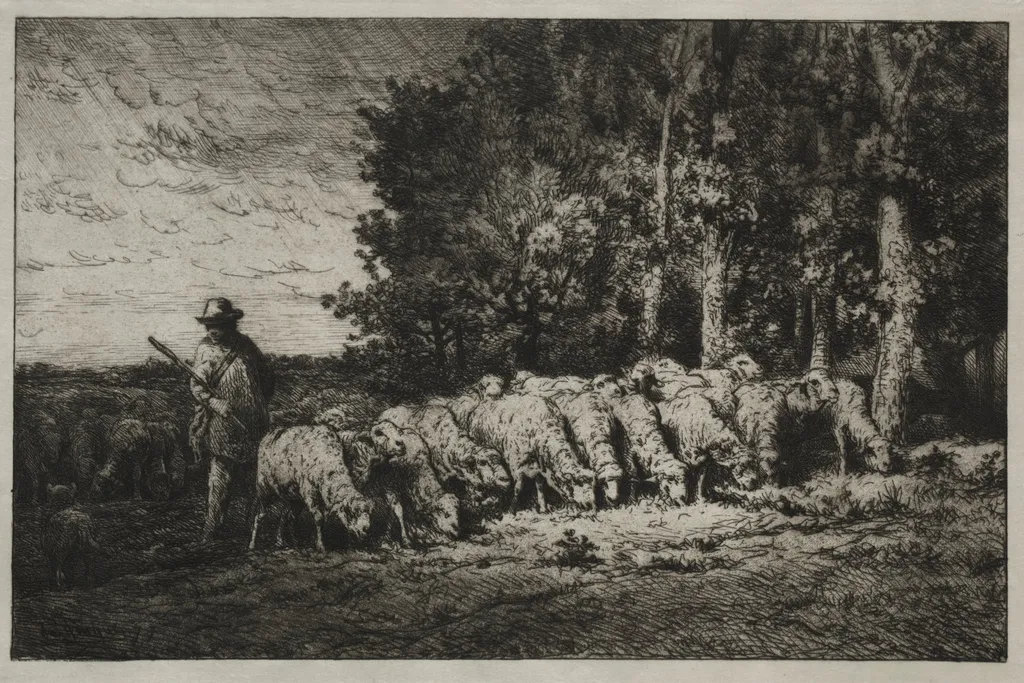 A Herd at the Edge of a Forest, by Charles Jacque, 1880