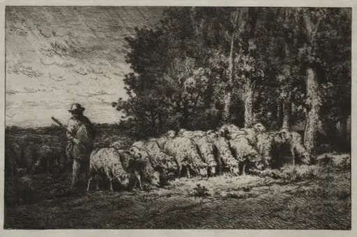 A Herd at the Edge of a Forest, by Charles Jacque, 1880