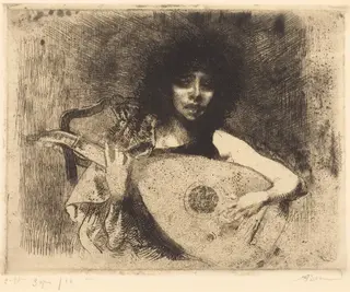 The Lute Player (La joueuse de luth), by Albert Besnard, ink, 1922