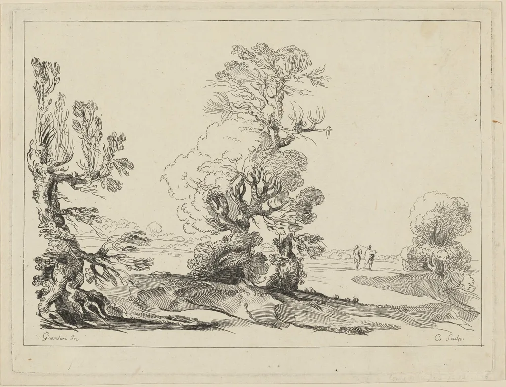 Landscape, by Anne-Claude-Philippe de Tubières, comte de Caylus, ink, 1740