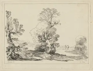Landscape, by Anne-Claude-Philippe de Tubières, comte de Caylus, ink, 1740