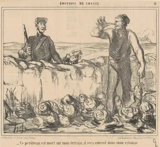 Ce perdreau est mort sur mon terrain ..., by Honoré Daumier, ink, 1857
