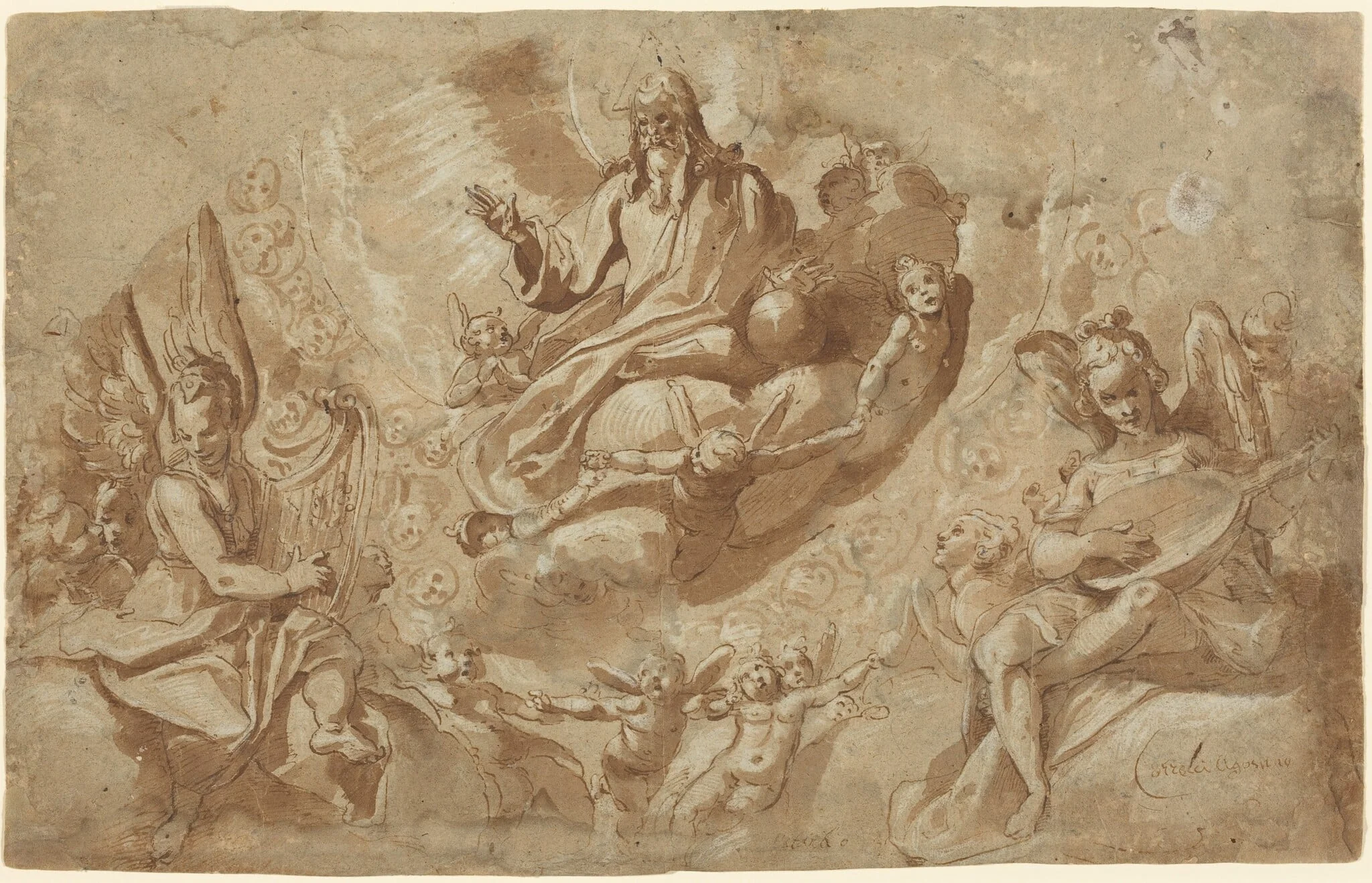 God the Father and Angels on Clouds, detail