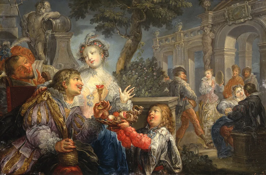 Merry Company on a Patio, by Johann Georg Platzer, unspecified, 1735
